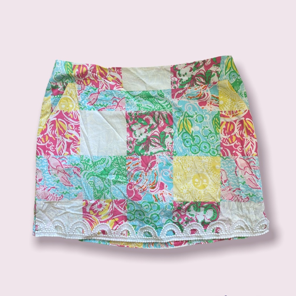 LILLY PULITZER Patchwork Pattern Skirt with Shorts, Size 4